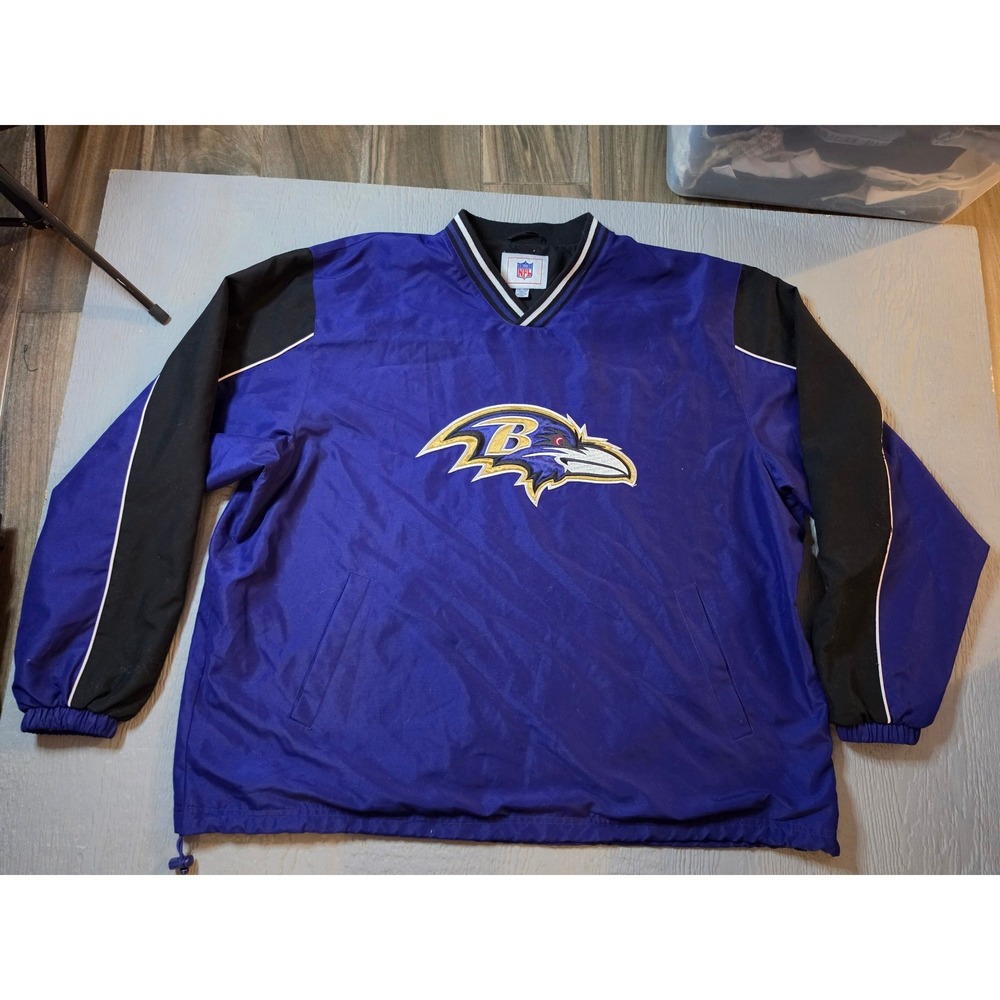 NFL Baltimore Ravens Pullover Windbreaker Jacket V-Neck Purple Mens XXL